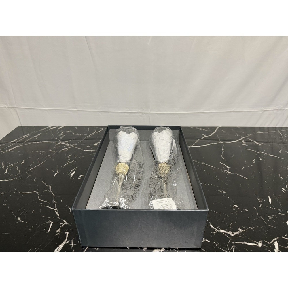 Waterford Lismore Crystal Diamond Silver Toasting Flutes Set of 2